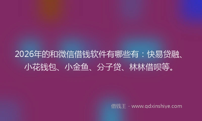 2026年的和微信借钱软件有哪些有:快易贷融、小花钱包、小金鱼、分子贷、林林借呗等。