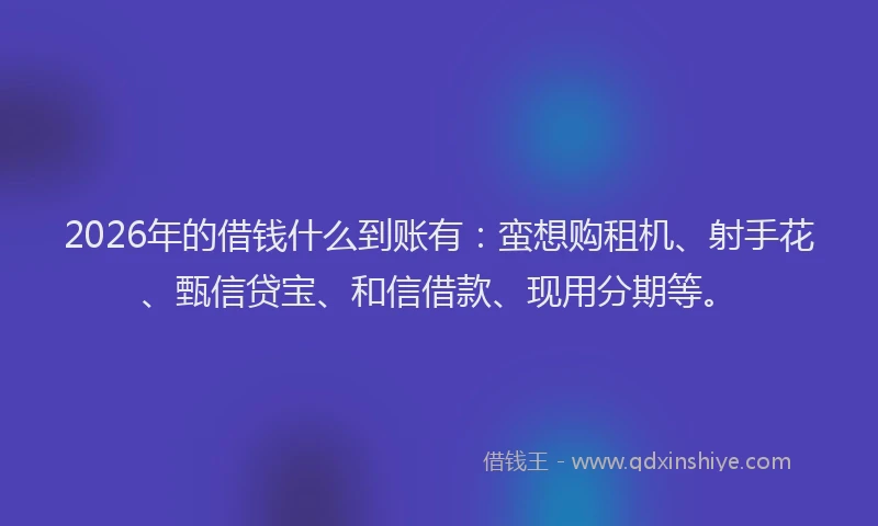 2026年的借钱什么到账有:蛮想购租机、射手花、甄信贷宝、和信借款、现用分期等。
