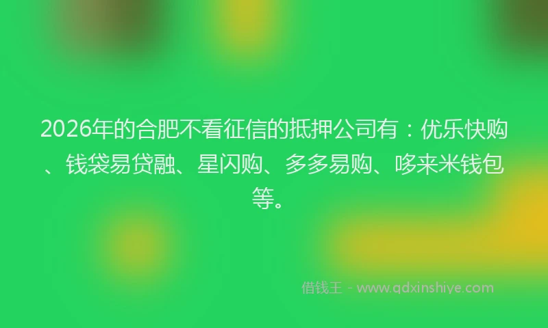 2026年的合肥不看征信的抵押公司有:优乐快购、钱袋易贷融、星闪购、多多易购、哆来米钱包等。