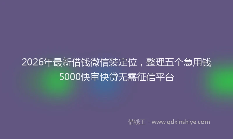 2026年最新借钱微信装定位,整理五个急用钱5000快审快贷无需征信平台