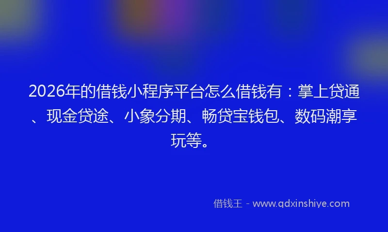 2026年的借钱小程序平台怎么借钱有：掌上贷通、现金贷途、小象分期、畅贷宝钱包、数码潮享玩等。