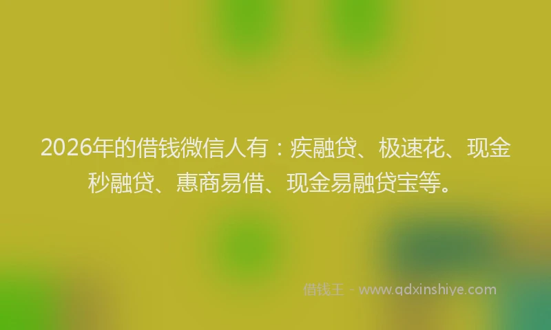 2026年的借钱微信人有:疾融贷、极速花、现金秒融贷、惠商易借、现金易融贷宝等。