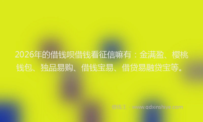 2026年的借钱呗借钱看征信嘛有:金满盈、樱桃钱包、独品易购、借钱宝易、借贷易融贷宝等。