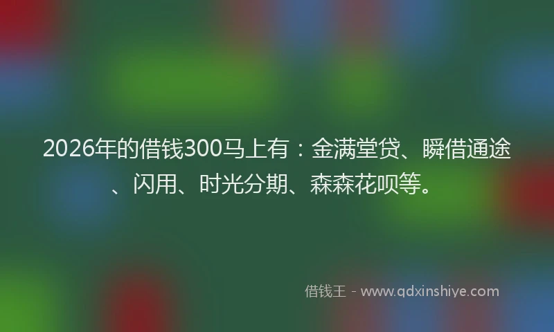 2026年的借钱300马上有:金满堂贷、瞬借通途、闪用、时光分期、森森花呗等。