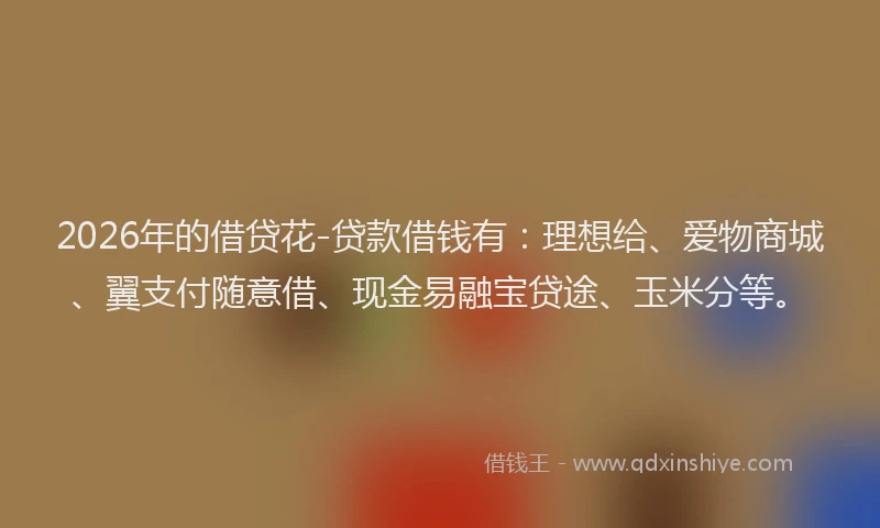 2026年的借贷花-贷款借钱有:理想给、爱物商城、翼支付随意借、现金易融宝贷途、玉米分等。