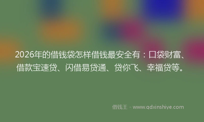 2026年的借钱袋怎样借钱最安全有：口袋财富、借款宝速贷、闪借易贷通、贷你飞、幸福贷等。