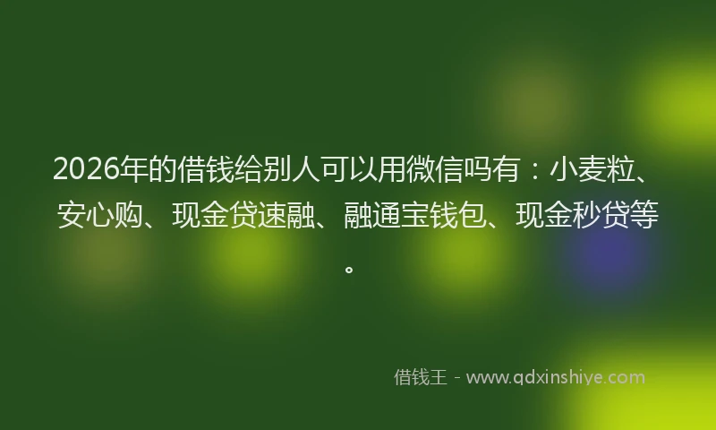 2026年的借钱给别人可以用微信吗有：小麦粒、安心购、现金贷速融、融通宝钱包、现金秒贷等。