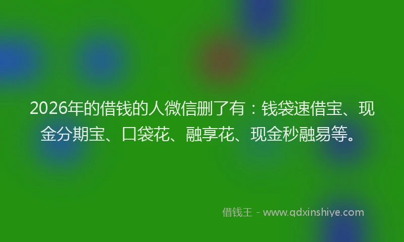 2026年的借钱的人微信删了有：钱袋速借宝、现金分期宝、口袋花、融享花、现金秒融易等。