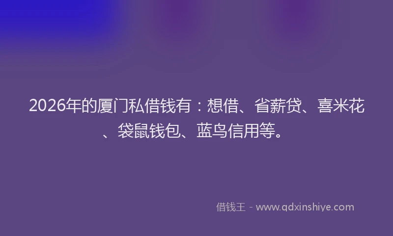 2026年的厦门私借钱有：想借、省薪贷、喜米花、袋鼠钱包、蓝鸟信用等。