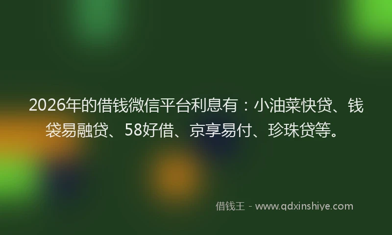 2026年的借钱微信平台利息有：小油菜快贷、钱袋易融贷、58好借、京享易付、珍珠贷等。