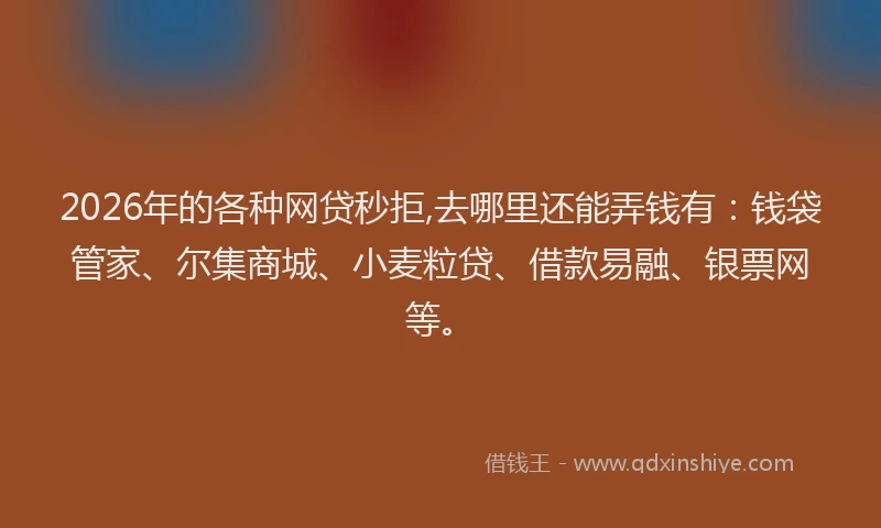 2026年的各种网贷秒拒,去哪里还能弄钱有：钱袋管家、尔集商城、小麦粒贷、借款易融、银票网等。