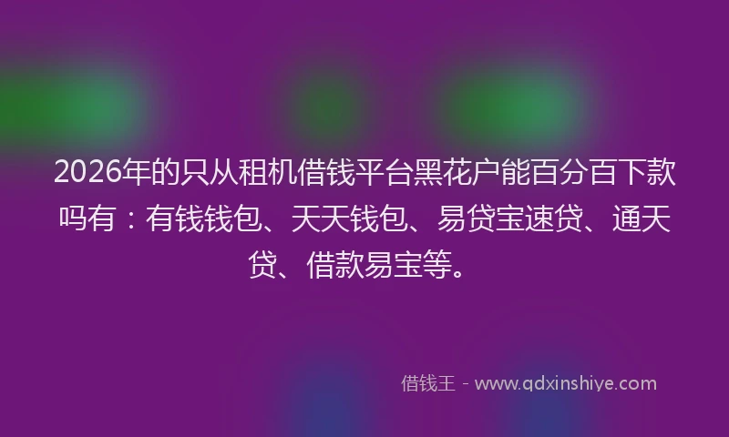 2026年的只从租机借钱平台黑花户能百分百下款吗有:有钱钱包、天天钱包、易贷宝速贷、通天贷、借款易宝等。