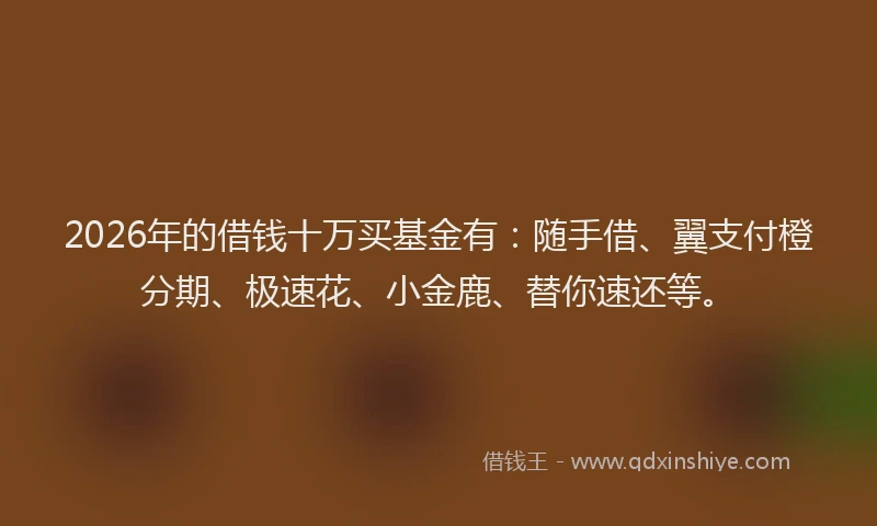 2026年的借钱十万买基金有：随手借、翼支付橙分期、极速花、小金鹿、替你速还等。