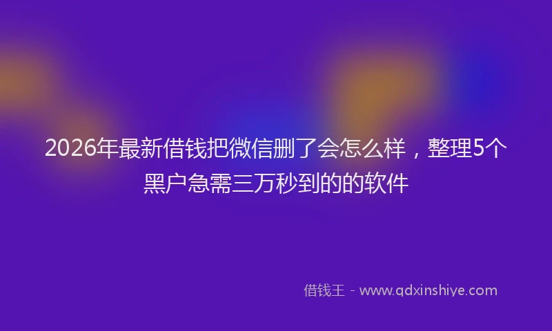 2026年最新借钱把微信删了会怎么样，整理5个黑户急需三万秒到的的软件