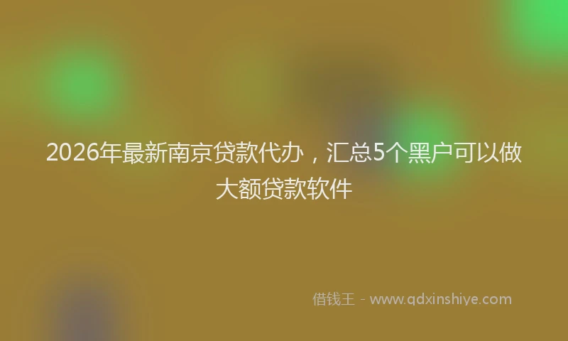 2026年最新南京贷款代办，汇总5个黑户可以做大额贷款软件