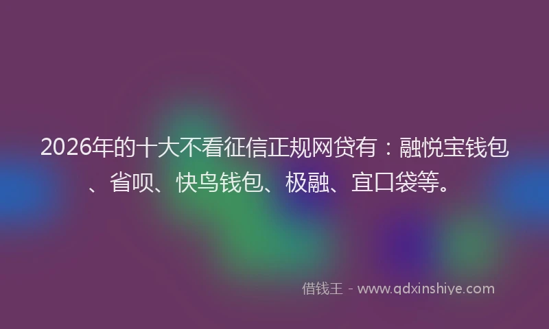 2026年的十大不看征信正规网贷有:融悦宝钱包、省呗、快鸟钱包、极融、宜口袋等。