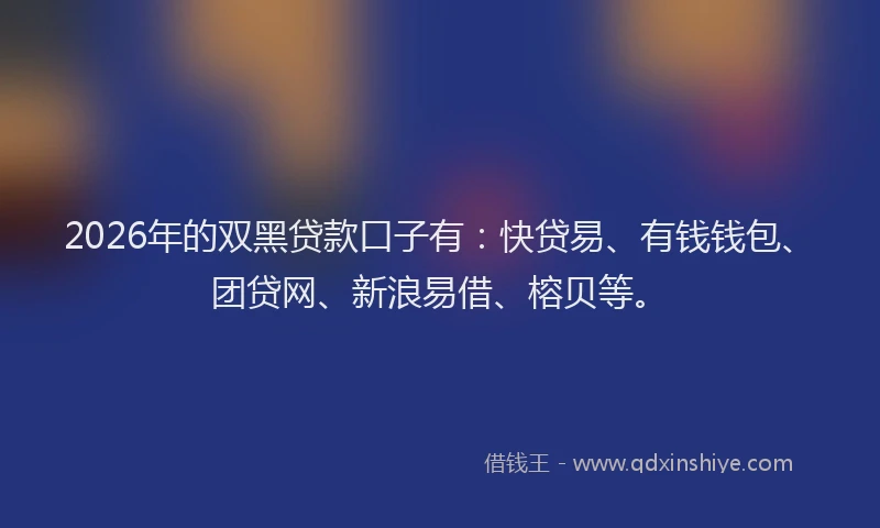 2026年的双黑贷款口子有：快贷易、有钱钱包、团贷网、新浪易借、榕贝等。
