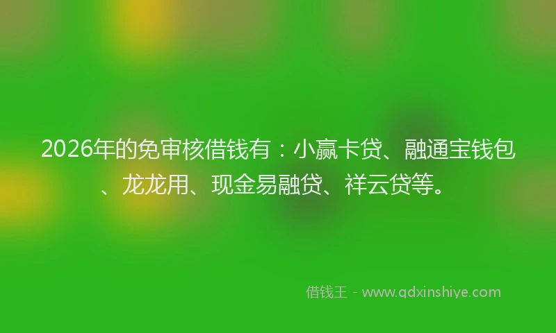 2026年的免审核借钱有：小赢卡贷、融通宝钱包、龙龙用、现金易融贷、祥云贷等。