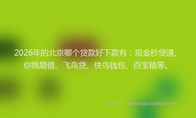 2026年的北京哪个贷款好下款有：现金秒贷通、你我易借、飞鸟贷、快鸟钱包、百宝箱等。