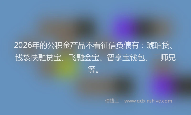 2026年的公积金产品不看征信负债有：琥珀贷、钱袋快融贷宝、飞融金宝、智享宝钱包、二师兄等。