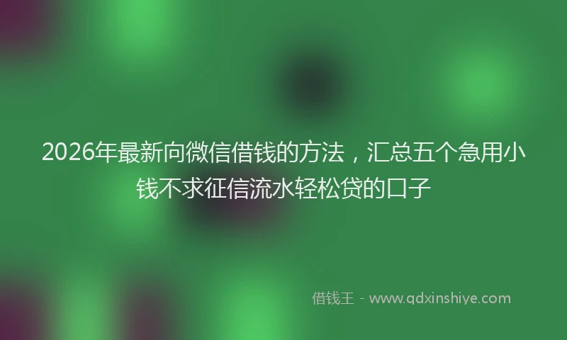 2026年最新向微信借钱的方法，汇总五个急用小钱不求征信流水轻松贷的口子
