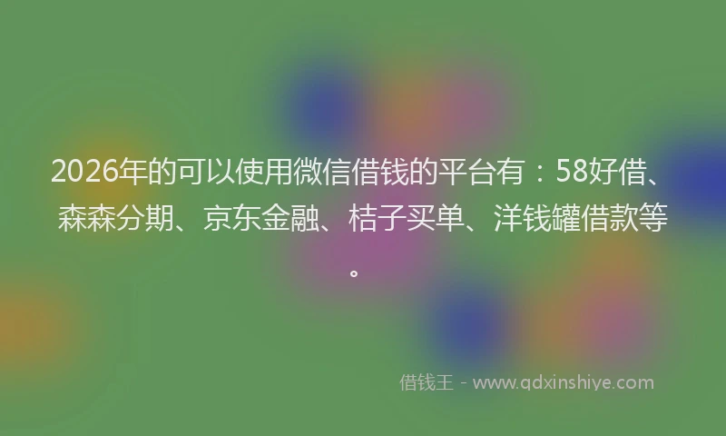 2026年的可以使用微信借钱的平台有:58好借、森森分期、京东金融、桔子买单、洋钱罐借款等。