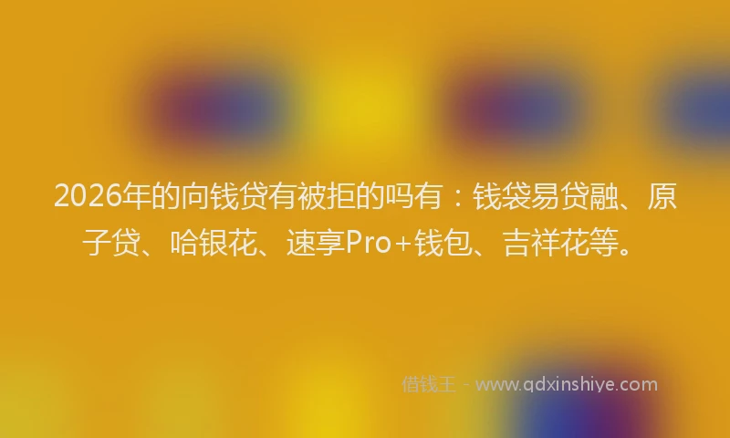 2026年的向钱贷有被拒的吗有：钱袋易贷融、原子贷、哈银花、速享Pro+钱包、吉祥花等。