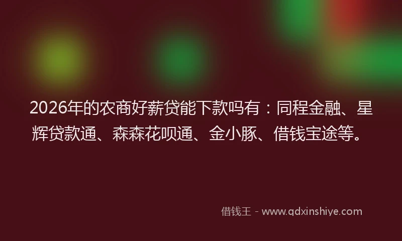 2026年的农商好薪贷能下款吗有：同程金融、星辉贷款通、森森花呗通、金小豚、借钱宝途等。