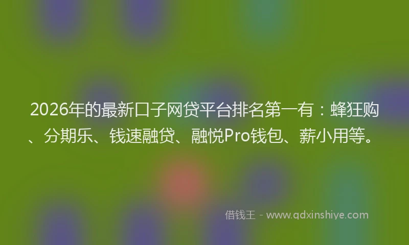 2026年的最新口子网贷平台排名第一有:蜂狂购、分期乐、钱速融贷、融悦Pro钱包、薪小用等。