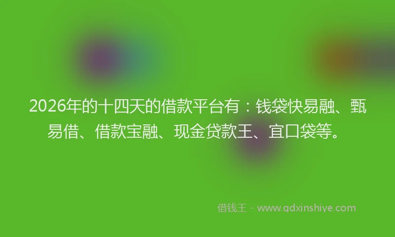 2026年的十四天的借款平台有:钱袋快易融、甄易借、借款宝融、现金贷款王、宜口袋等。