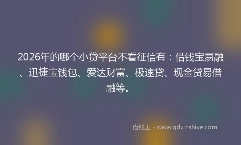 2026年的哪个小贷平台不看征信有:借钱宝易融、迅捷宝钱包、爱达财富、极速贷、现金贷易借融等。