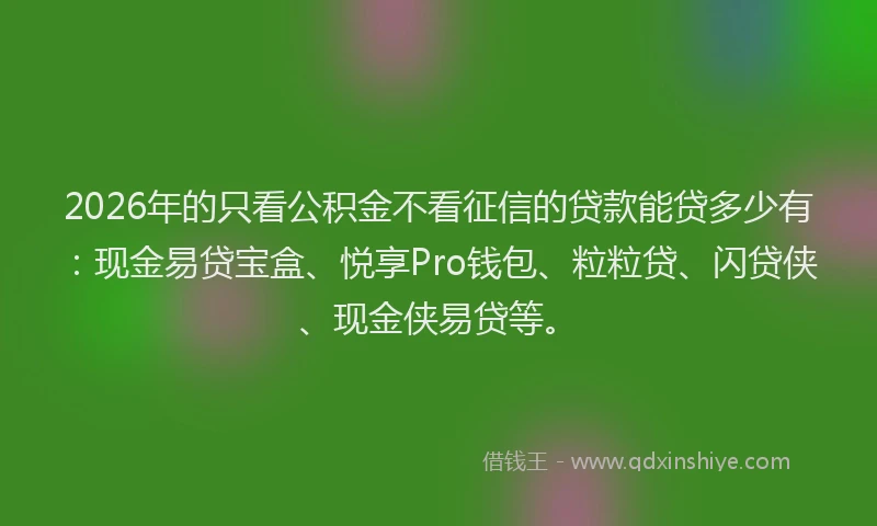 2026年的只看公积金不看征信的贷款能贷多少有:现金易贷宝盒、悦享Pro钱包、粒粒贷、闪贷侠、现金侠易贷等。