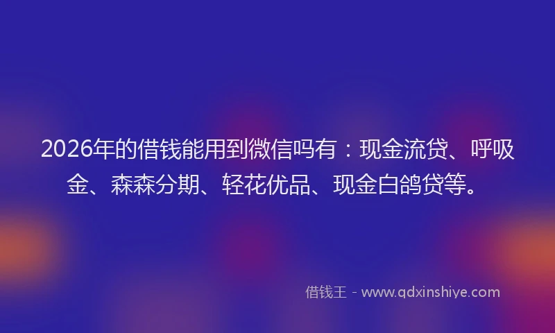 2026年的借钱能用到微信吗有：现金流贷、呼吸金、森森分期、轻花优品、现金白鸽贷等。