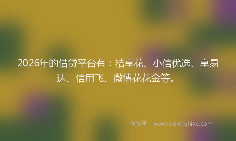 2026年的借贷平台有:桔享花、小信优选、享易达、信用飞、微博花花金等。