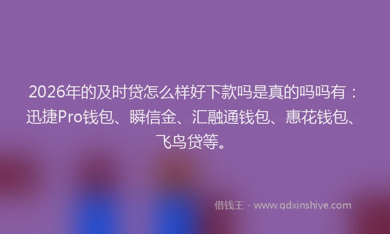 2026年的及时贷怎么样好下款吗是真的吗吗有：迅捷Pro钱包、瞬信金、汇融通钱包、惠花钱包、飞鸟贷等。