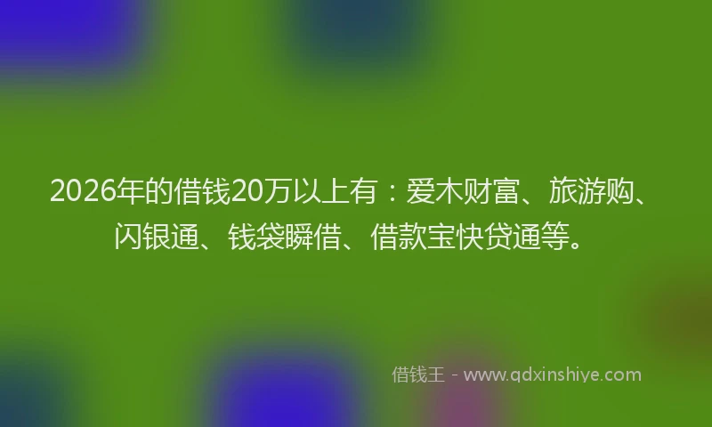 2026年的借钱20万以上有：爱木财富、旅游购、闪银通、钱袋瞬借、借款宝快贷通等。