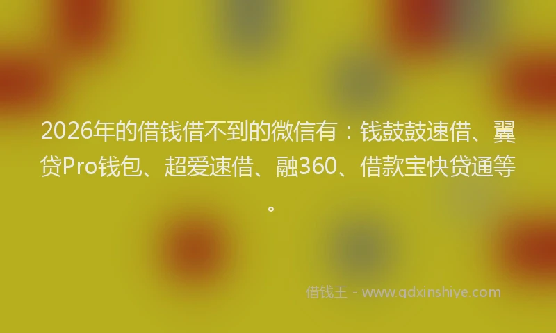 2026年的借钱借不到的微信有:钱鼓鼓速借、翼贷Pro钱包、超爱速借、融360、借款宝快贷通等。