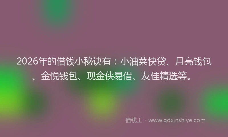 2026年的借钱小秘诀有：小油菜快贷、月亮钱包、金悦钱包、现金侠易借、友佳精选等。