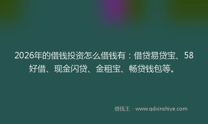 2026年的借钱投资怎么借钱有：借贷易贷宝、58好借、现金闪贷、金租宝、畅贷钱包等。