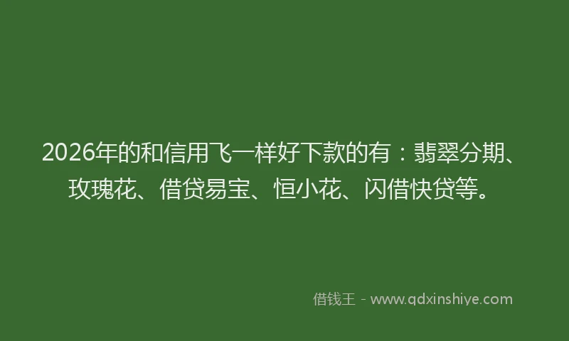 2026年的和信用飞一样好下款的有：翡翠分期、玫瑰花、借贷易宝、恒小花、闪借快贷等。