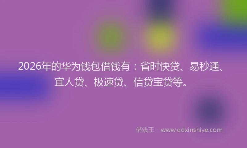 2026年的华为钱包借钱有：省时快贷、易秒通、宜人贷、极速贷、信贷宝贷等。