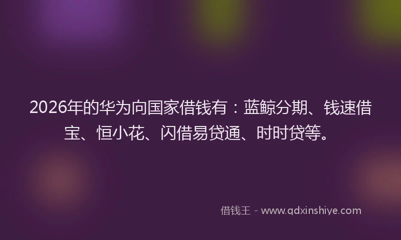 2026年的华为向国家借钱有:蓝鲸分期、钱速借宝、恒小花、闪借易贷通、时时贷等。