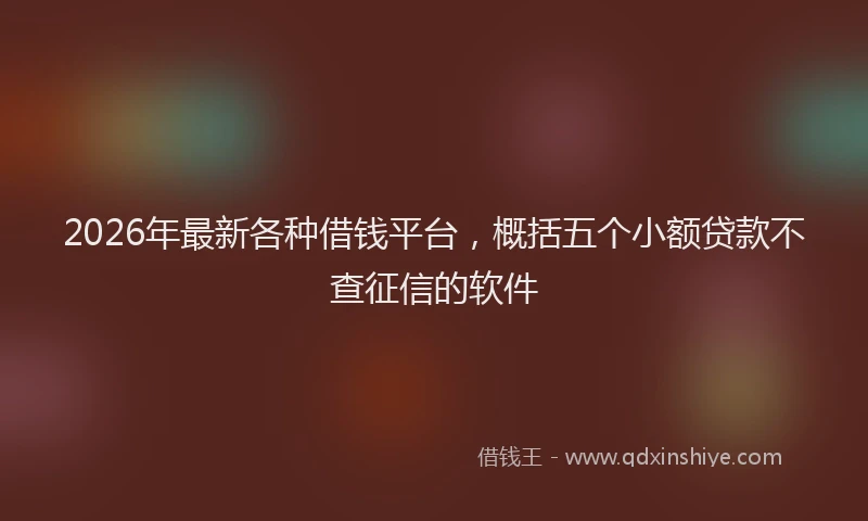 2026年最新各种借钱平台，概括五个小额贷款不查征信的软件