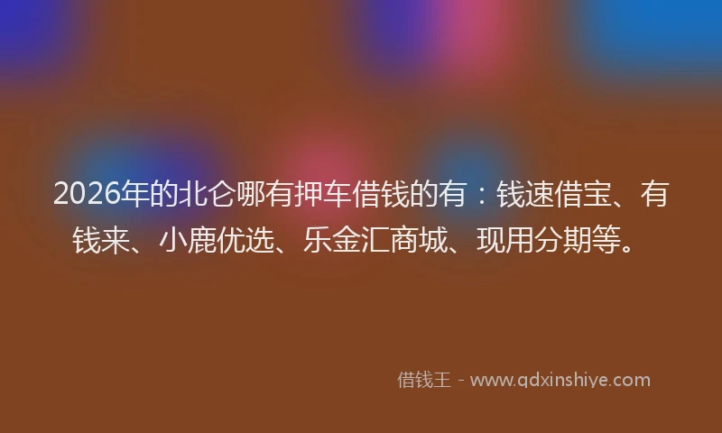 2026年的北仑哪有押车借钱的有：钱速借宝、有钱来、小鹿优选、乐金汇商城、现用分期等。