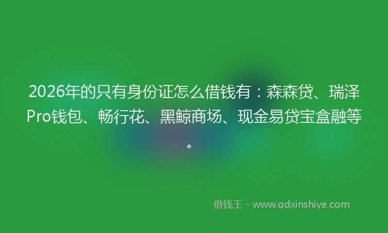 2026年的只有身份证怎么借钱有:森森贷、瑞泽Pro钱包、畅行花、黑鲸商场、现金易贷宝盒融等。