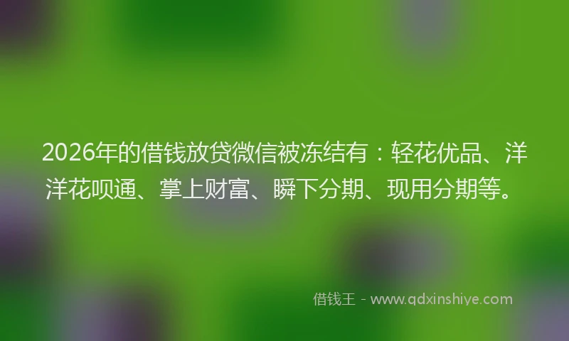 2026年的借钱放贷微信被冻结有：轻花优品、洋洋花呗通、掌上财富、瞬下分期、现用分期等。