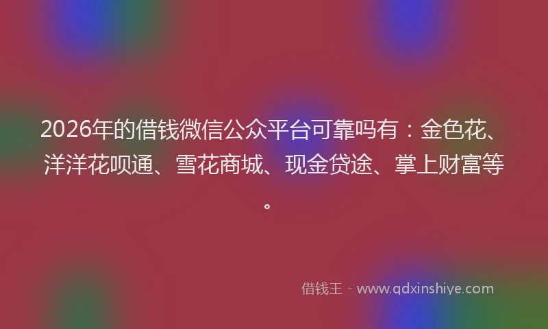 2026年的借钱微信公众平台可靠吗有：金色花、洋洋花呗通、雪花商城、现金贷途、掌上财富等。
