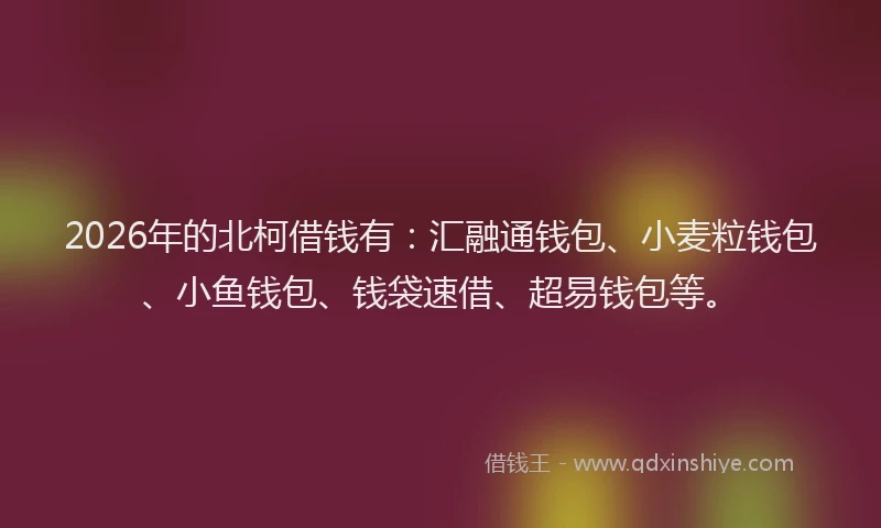 2026年的北柯借钱有：汇融通钱包、小麦粒钱包、小鱼钱包、钱袋速借、超易钱包等。