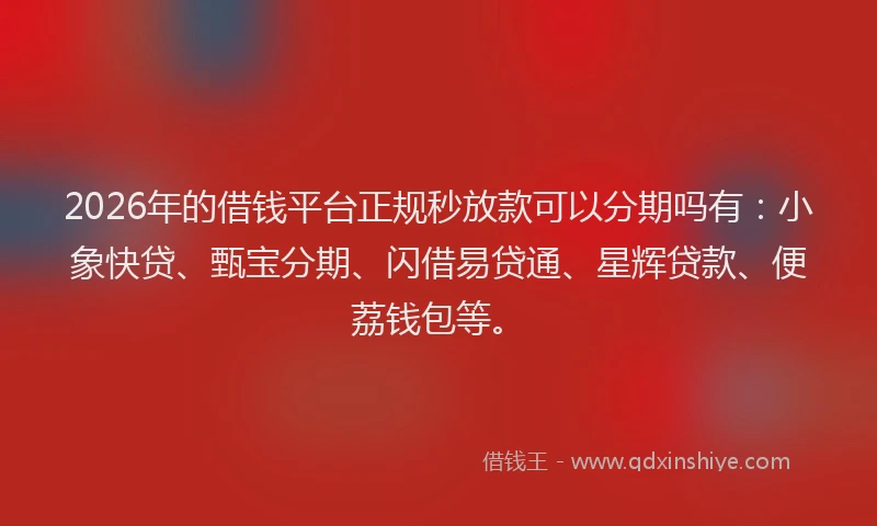 2026年的借钱平台正规秒放款可以分期吗有：小象快贷、甄宝分期、闪借易贷通、星辉贷款、便荔钱包等。