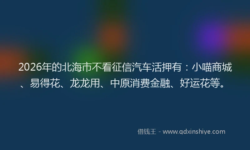 2026年的北海市不看征信汽车活押有：小喵商城、易得花、龙龙用、中原消费金融、好运花等。